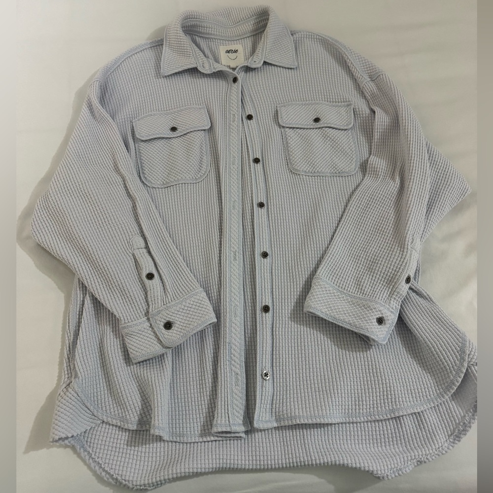 Aerie Women's Light Gray Waffle Shirt Jacket